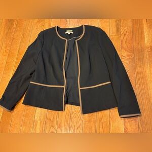 Talbots Black Open-Front Jacket with Tan Piping women’s business 14